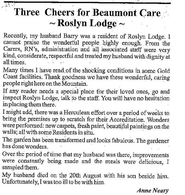 Roslyn Lodge Featured In The Tamborine Times